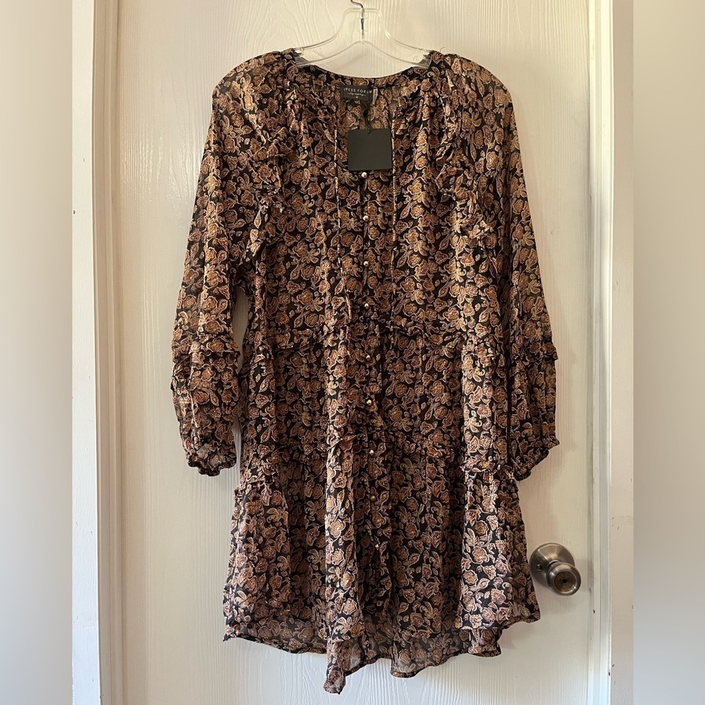 Dress Forum Paisley Long Sleeve Button-Up Sheer Mini-Dress